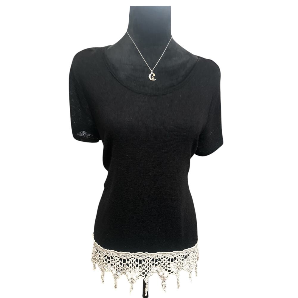 Rue 21 Black  Short Sleeve Top Crochet Fringe Bottom-Size XL